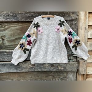 🌸LOVE TOKEN🌸 Yarn Embroidered Flower Sweater